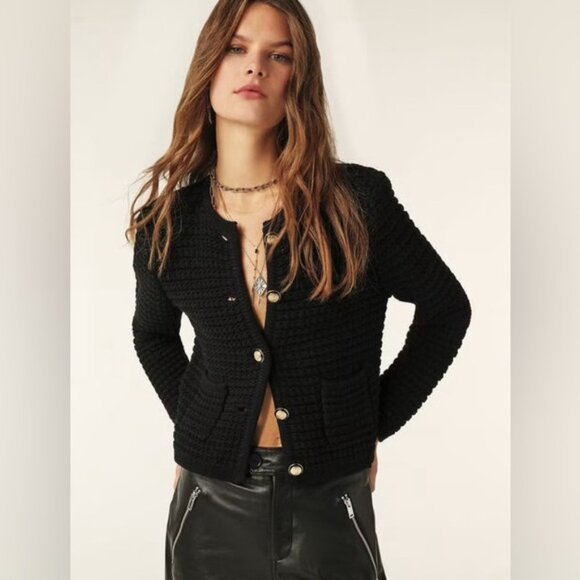 NEW Ba&sh  Bash Gaspard Tweed Cardigan Jacket in Black | size 1 / S - Picture 3 of 14